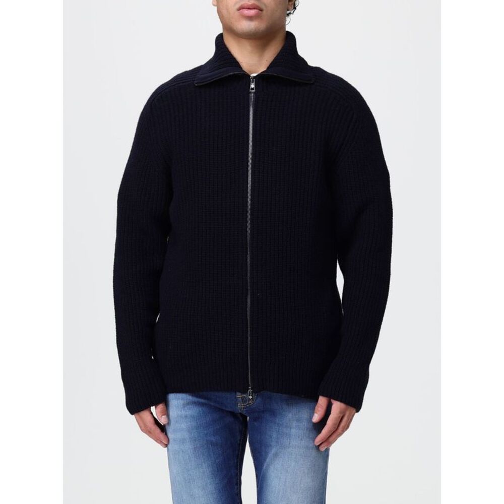 Tagliatore Men Ribbed-Collar Zip-Up Wool Blend Cardigan Tagliatore